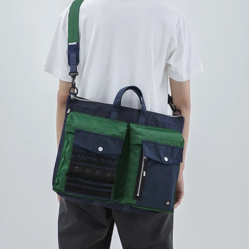The MAD HATcher Polyamide Shoulder Bag, Crossbody Bag, Handbag Large Size Unisex Black/Navy Blue-9