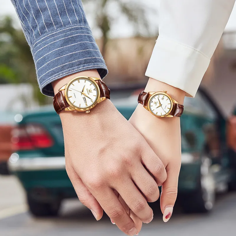 OLEVS Heart to Heart Knot Collection Mechanical Movement Leather Strap Watch Unisex White Dial-1