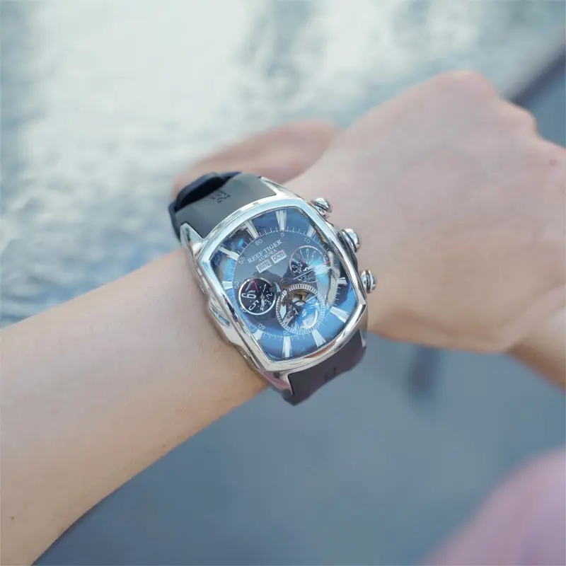 REEF TIGER Aurora Collection Tank II Automatic Mechanical Movement Watch Men's Watches Blue Dial-3