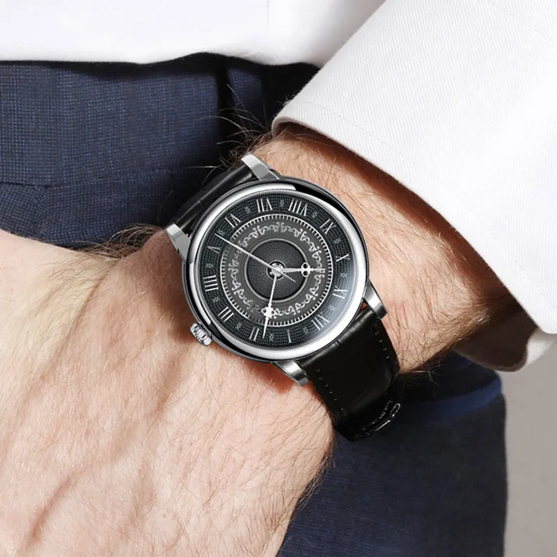 LOBINNI L Automatic Mechanical Movement Genuine Leather Strap Watch Men's Watches Black Dial-2