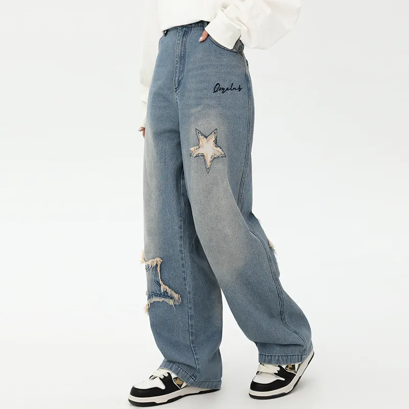 QISENYAR Straight Jeans Unisex Denim Blue-4