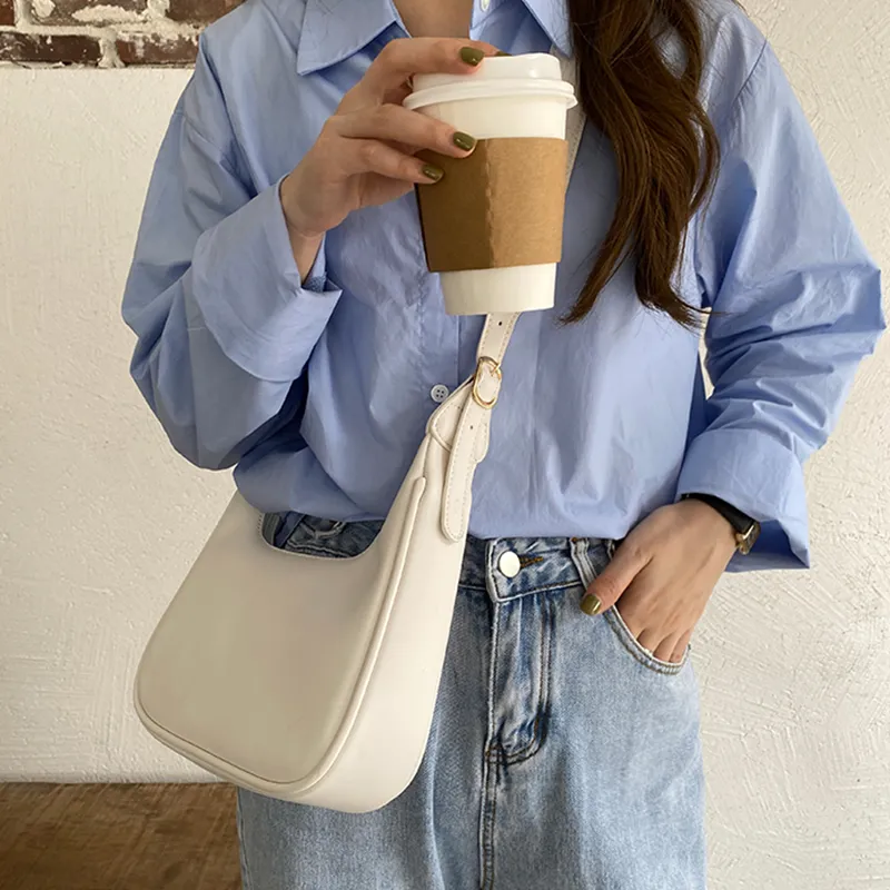 JANE KLAIN Artificial Leather Shoulder Bag Crescent Moon Bag Crossbody Bag Women's White-7