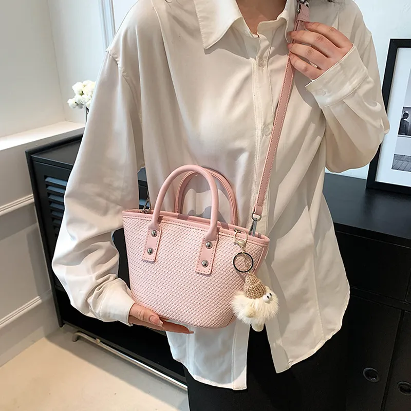 JANE KLAIN PU Leather Bucket Bag Handbag Crossbody Bag Medium Size Women's Pink/White/Green-3