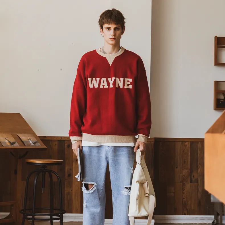 WAYNEXZAVIER Loose Fit Sweater Men's Red-3
