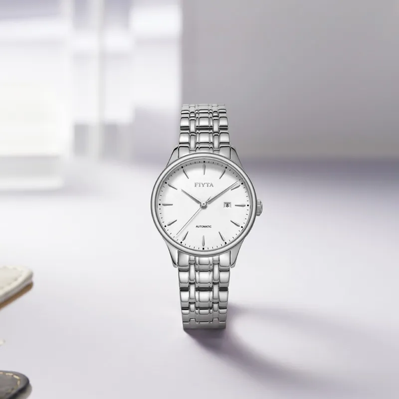 Fiyta Classic Collection Automatic Mechanical Movement Stainless Steel Strap Watch Unisex White Dial-3