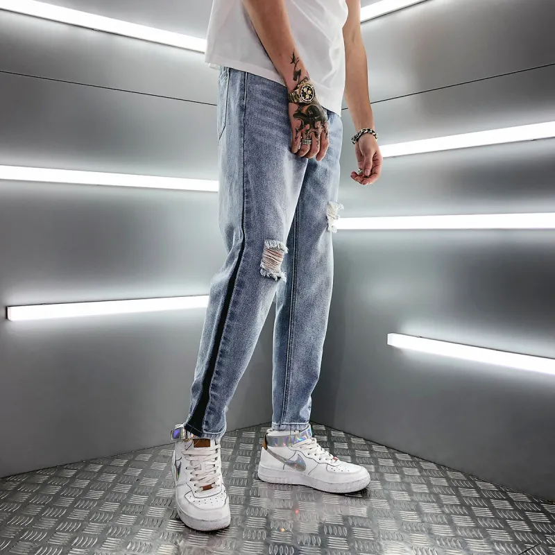 GUKUUL Ripped Pants Jeans Men's Light Blue-4