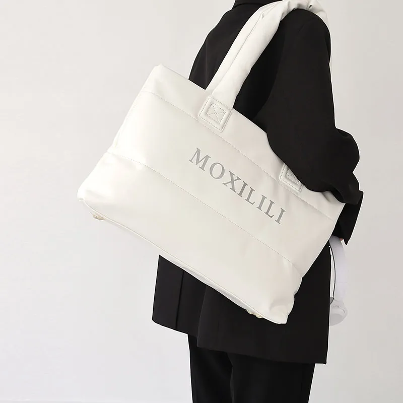 Mosiliri Fabric Tote Bag, Shopping Bag, Commuter Bag, Handbag, Shoulder Bag Unisex White-3