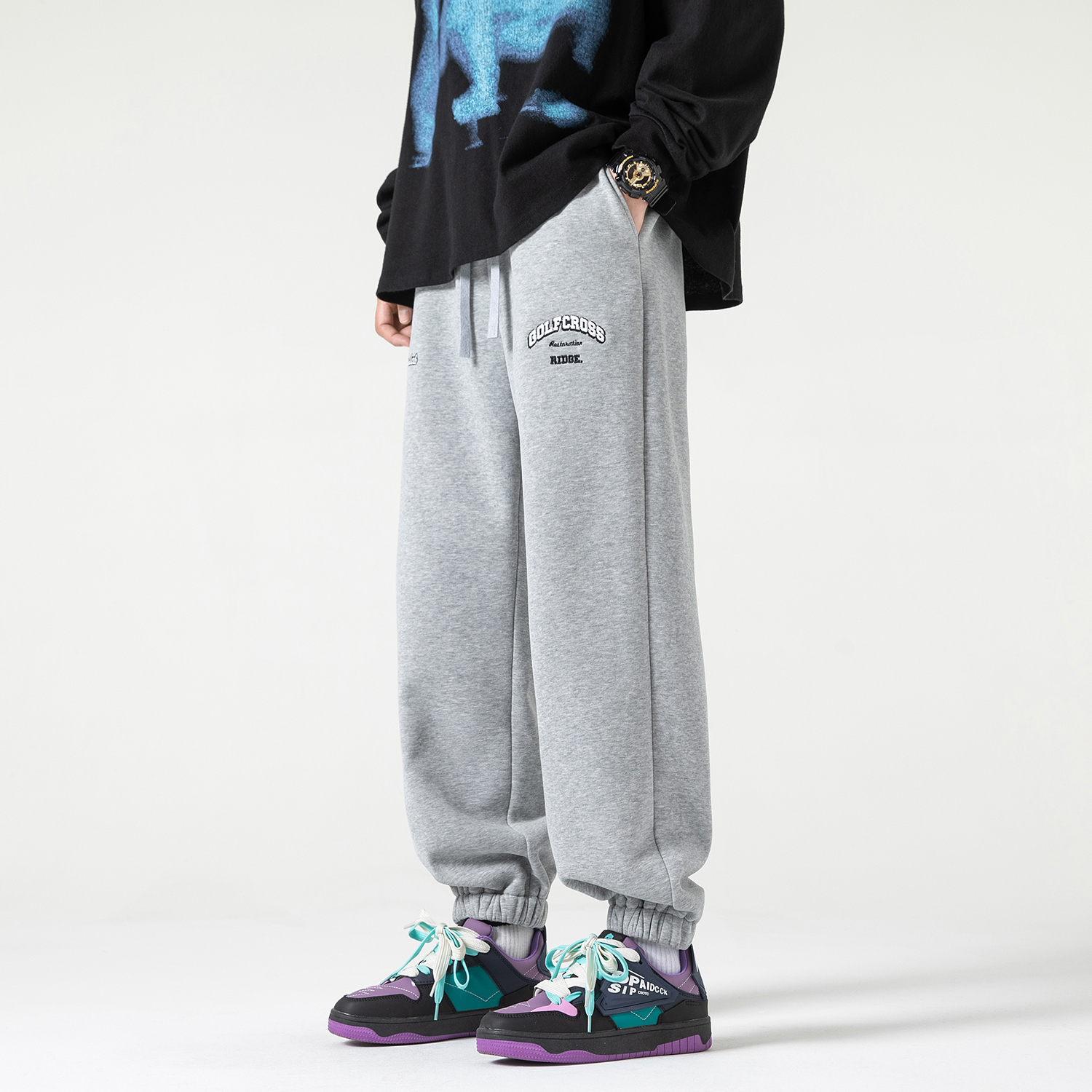 GOLFCROSS Knitted Sweatpants Unisex Light Gray XL - POIZON