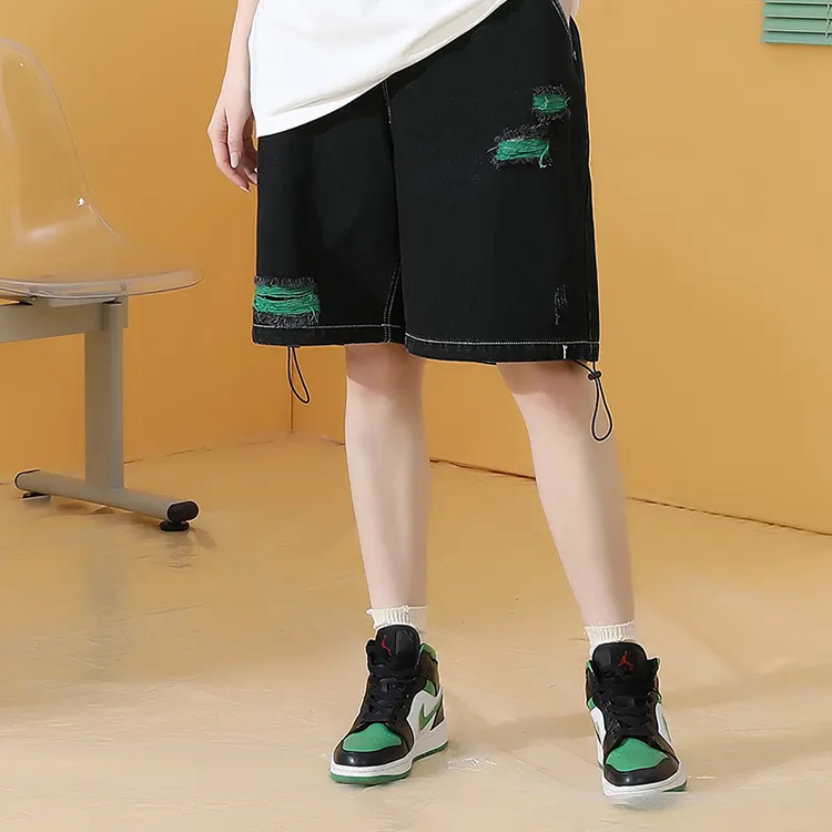 GENANX Casual Shorts Unisex Black Green-2