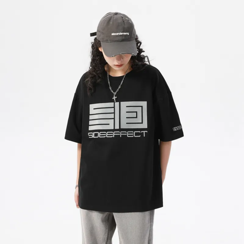 SIDEEFFECT Short Sleeved T Shirts Summer Unisex Black-5