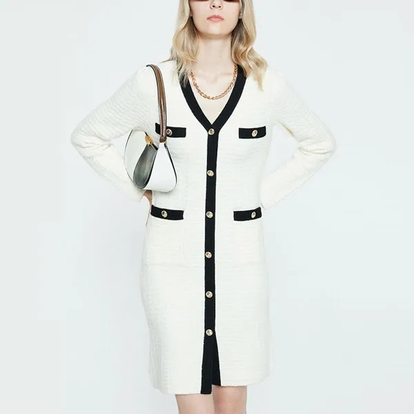 DKNY Long-Sleeved Dresses Women's Black/White-4