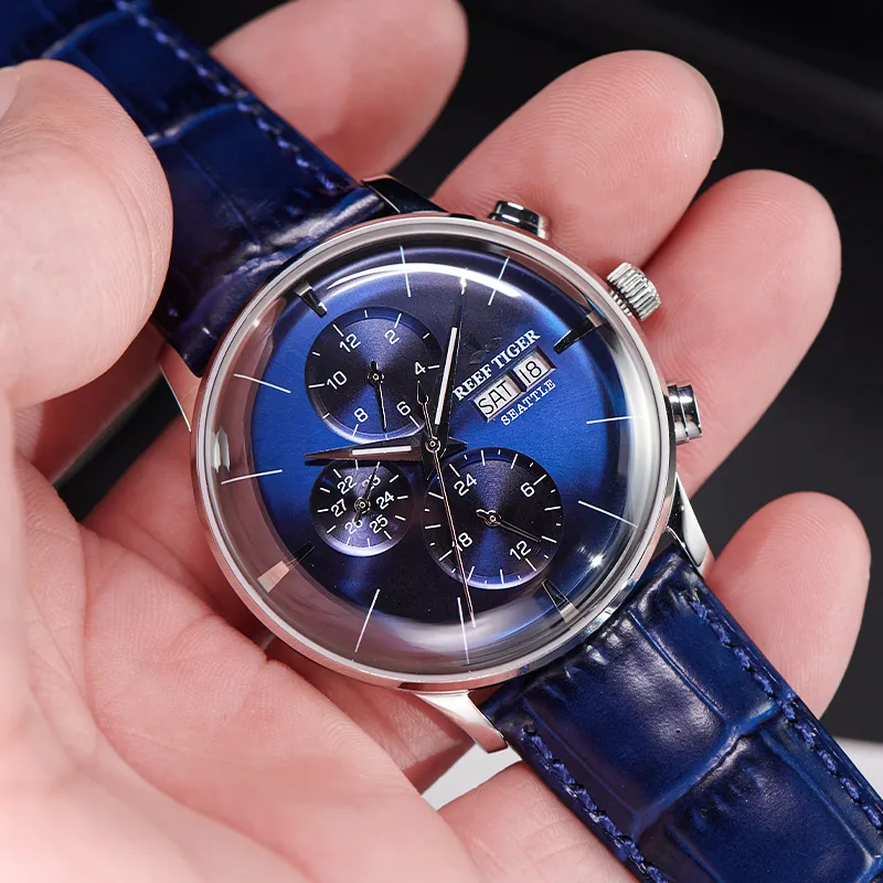 REEF TIGER Seattle Collection-Chief Automatic Mechanical Movement Watch Men's Watches Blue Dial RGA1699-PBLL-1