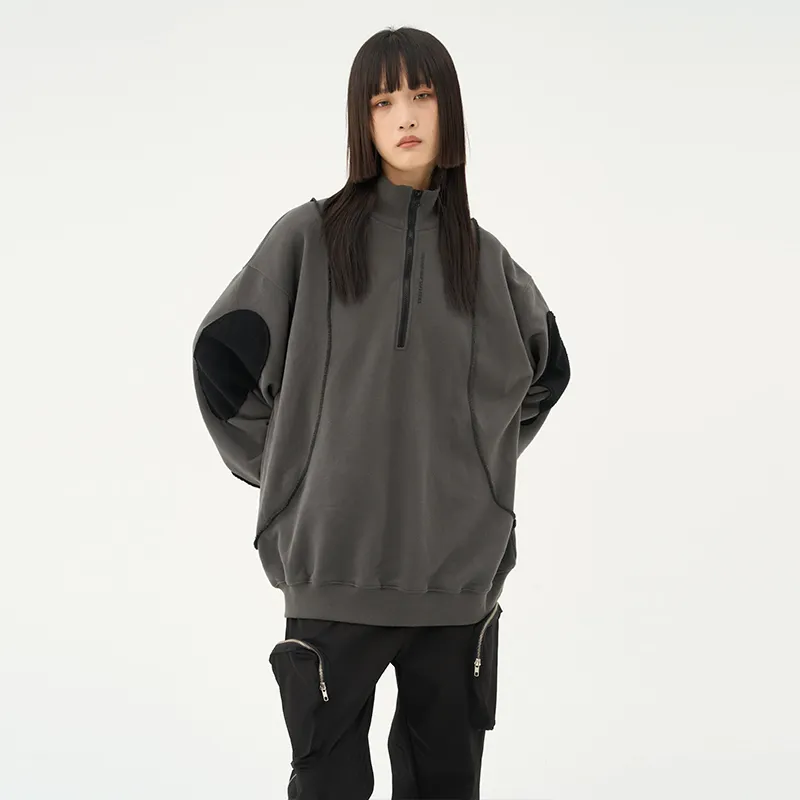 RUNNINWHEEL Stand Collar Loose Fit Regular Sweatshirt Unisex-12