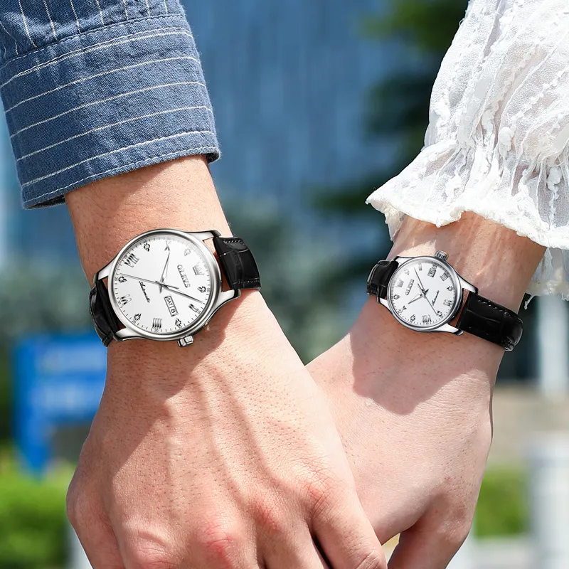 OLEVS Heart to Heart Knot Collection Mechanical Movement Leather Strap Watch Unisex White Dial-2