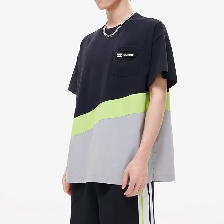 FILA FUSION Drop Shoulder Sleeve T Shirt Men's Elegant Black-4