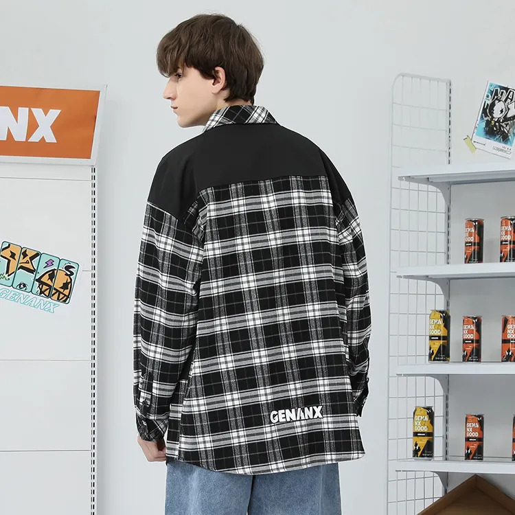 GENANX Shirt Unisex Black White Plaid-4