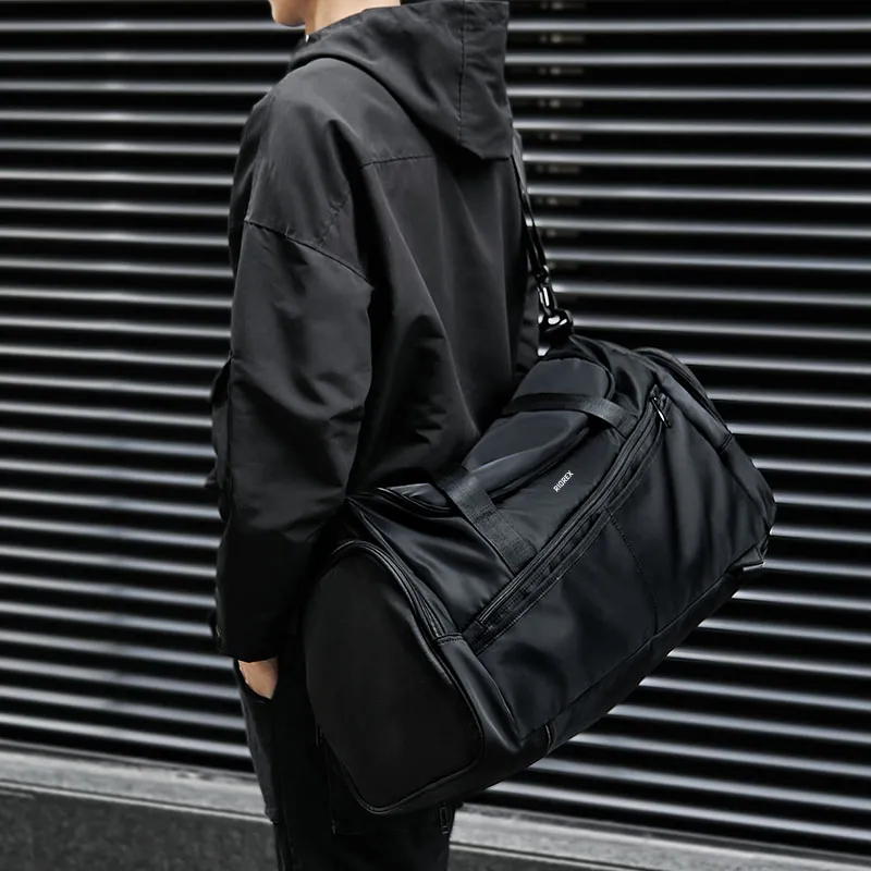 RIOREX Fabric Portable Luggage Bag Gym Bag Shoulder Bag Crossbody Bag Backpack Travel Bag Regular Unisex Black-4