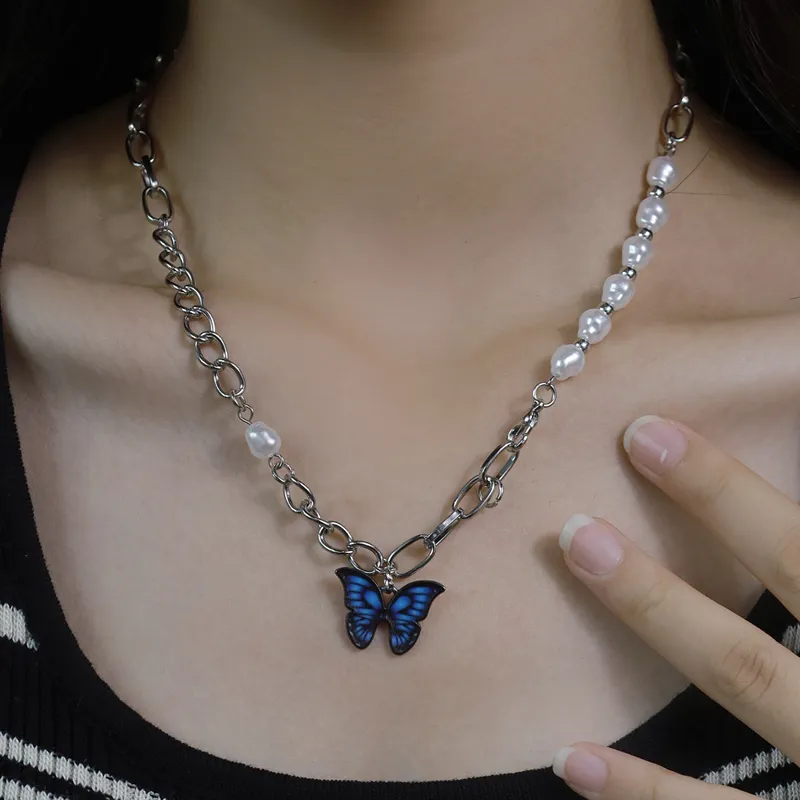 MOVER Necklaces Women's Blue Tail Butterfly Necklace-4