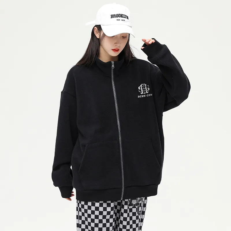 SCRM Stand Collar Loose Fit Cardigan Sweatshirt Unisex-4