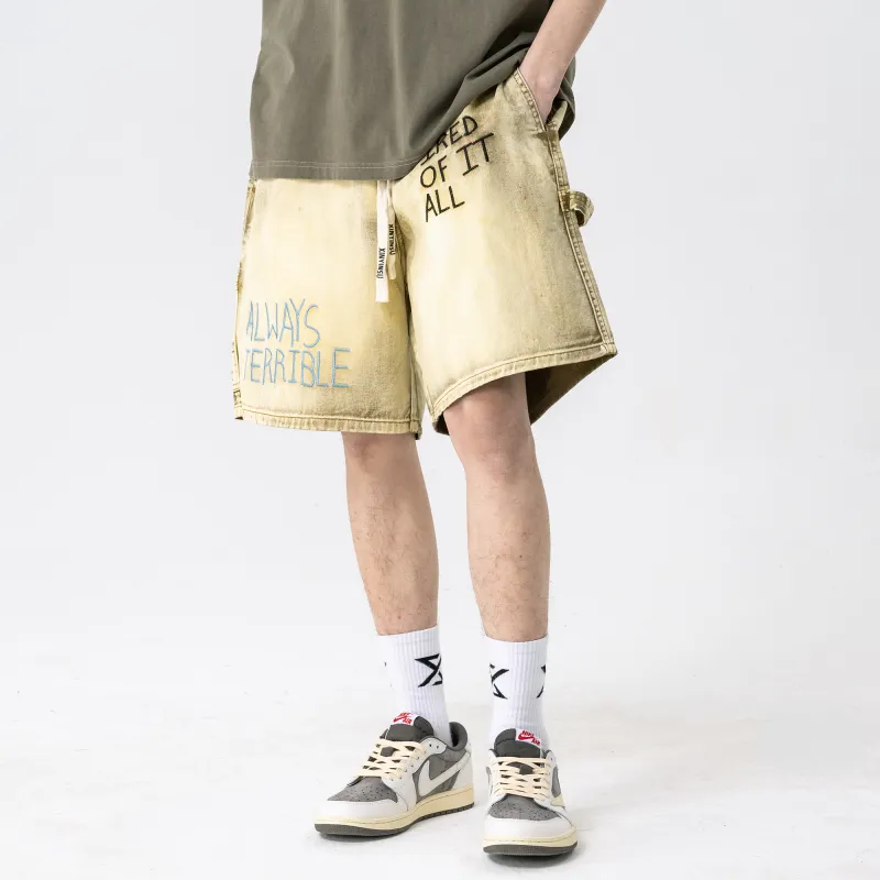 XINYINSU x P&D LIANMINGKUAN Denim Shorts Unisex Yellow Mud-4