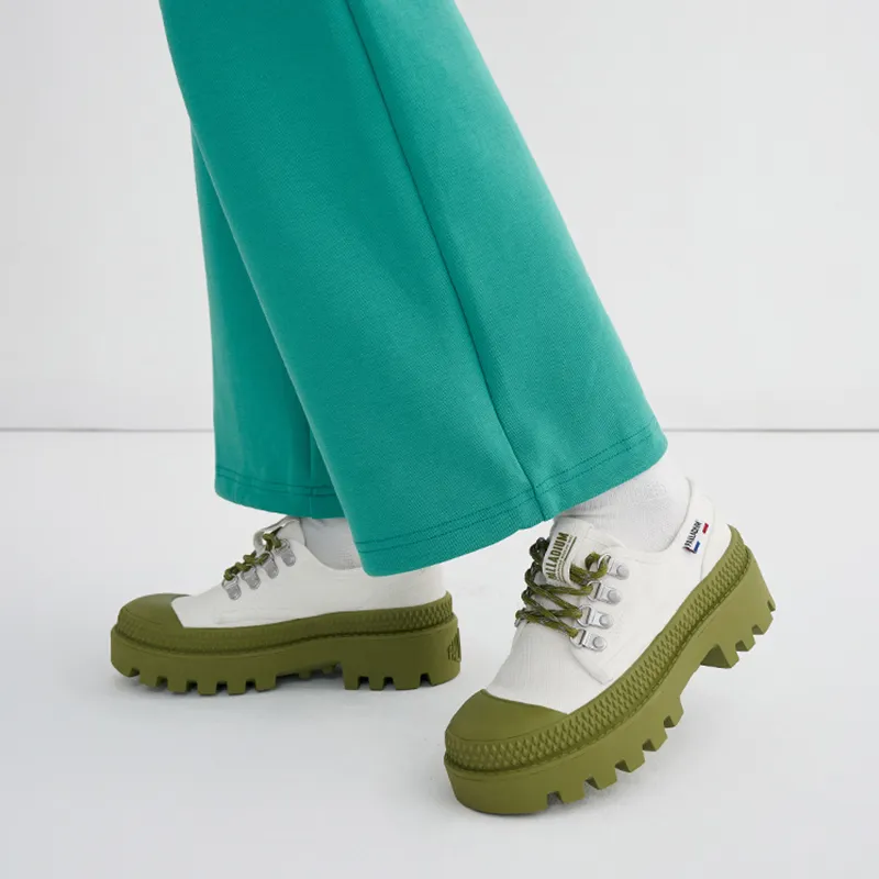 Palladium Pampa Anti Slip Wear Resistant Low Top Canvas Shoes Unisex Bright White Green-7