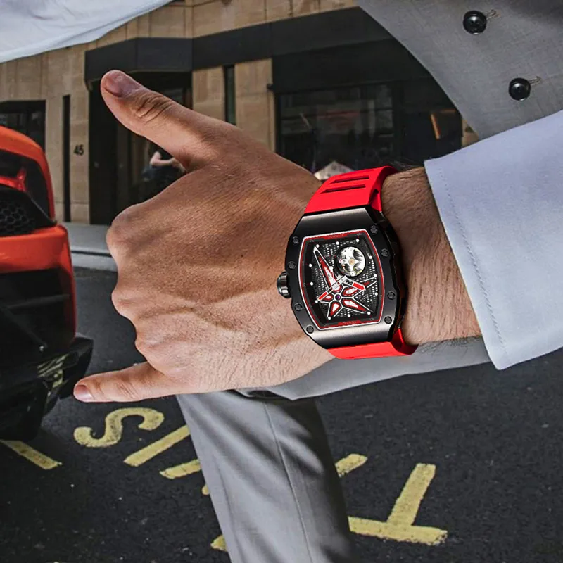 OLTO 8 Astral Series Wrist Watch Automatic Mechanical Movement Silicone Strap Black Dial Men's Watches-6