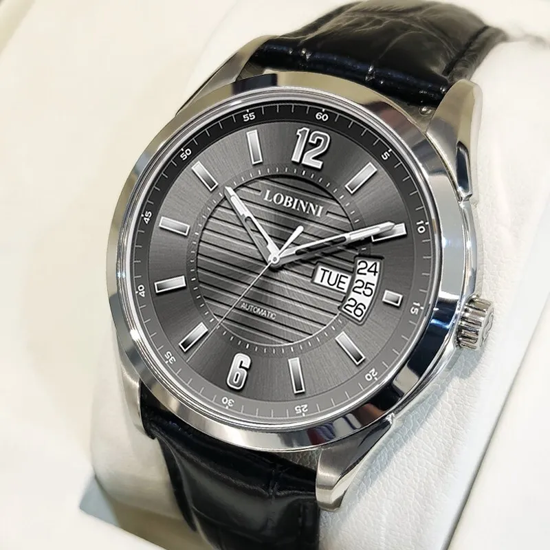 LOBINNI L Automatic Mechanical Movement Genuine Leather Strap Watch Men's Watches Silver Dial-25