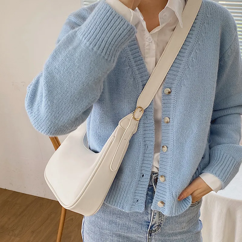 JANE KLAIN Artificial Leather Shoulder Bag Crescent Moon Bag Crossbody Bag Women's White-2