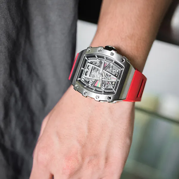 HANBORO Automatic Mechanical Movement Watch Men's Watches Cut-Out Dial HBR983-BR-4