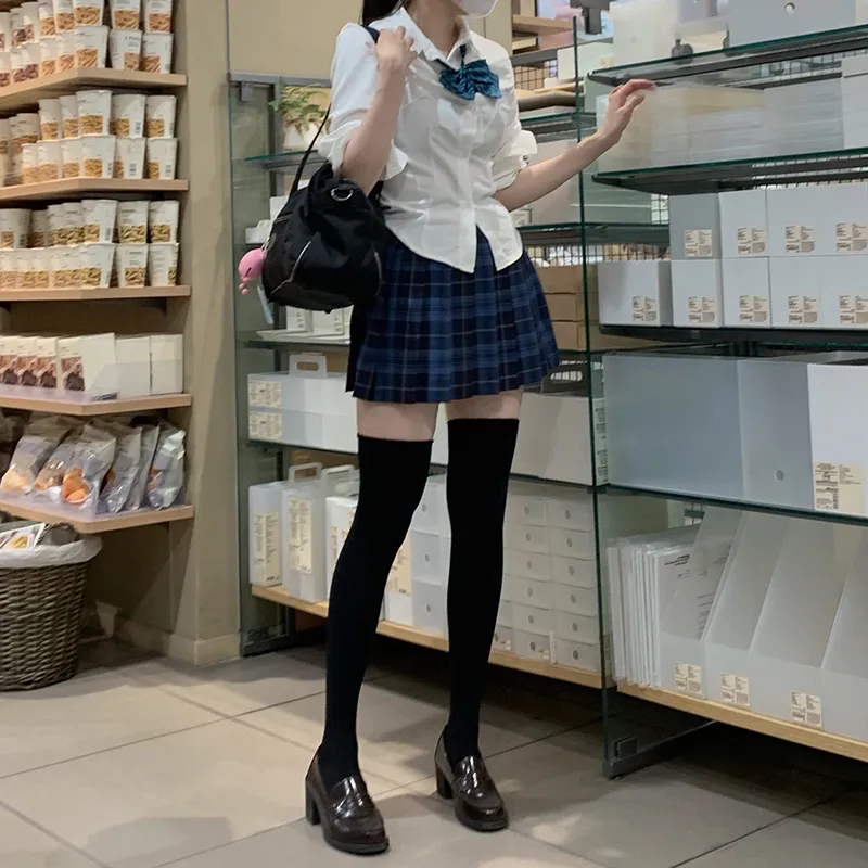 Tokyo Season Casual Short Skirts Women's Whale Fall, Plaid Skirt-20