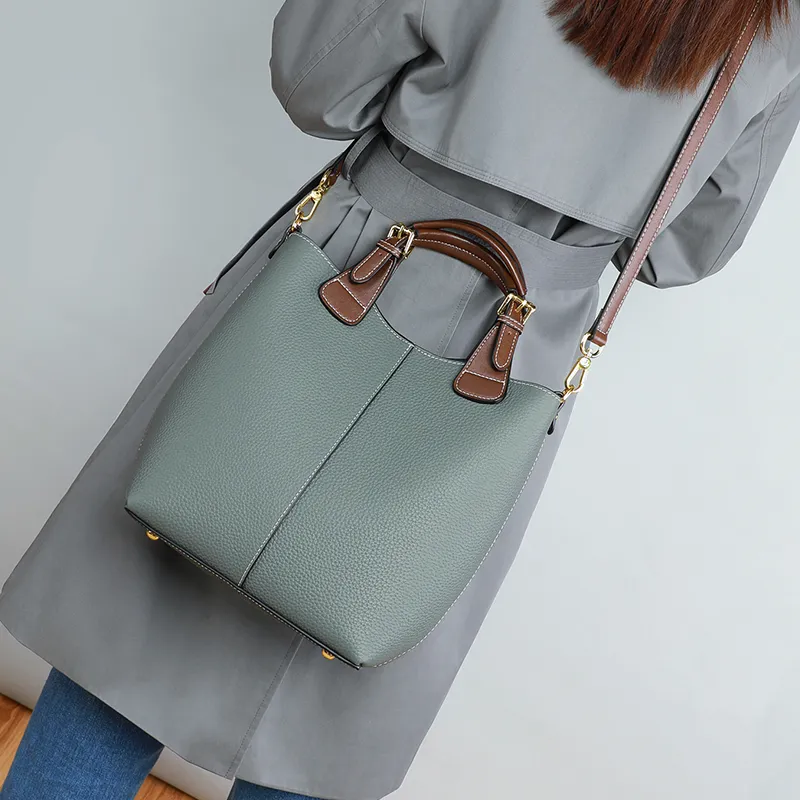 VINEY Cow Leather Handbag Shoulder Bag Crossbody Bag Bucket Bag Large Size Women's Multicolor-4