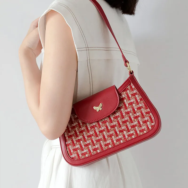 JONBAG Synthetic Leather Wedding Bag, Underarm Shoulder Bag, Handbag, Crossbody Bag Medium Size Women's Red-5