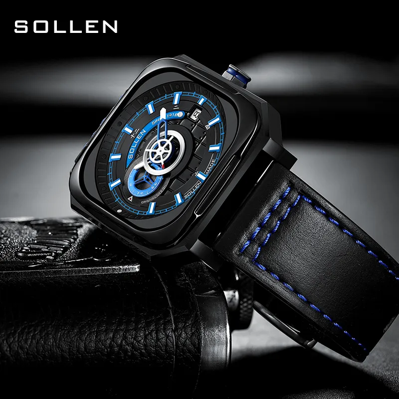 SOLLEN Terracotta Army Collaboration Automatic Mechanical Movement Watch Men's Watches Black Dial SL322-6