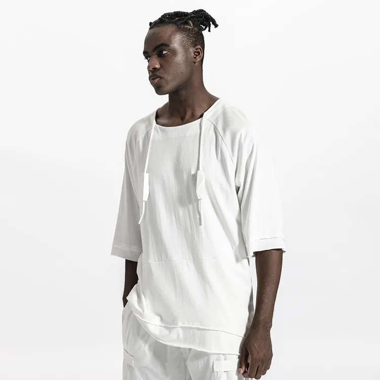 NORVINCY Breathable Solid Color 100% Cotton Elbow Length Sleeved T Shirt Unisex-9