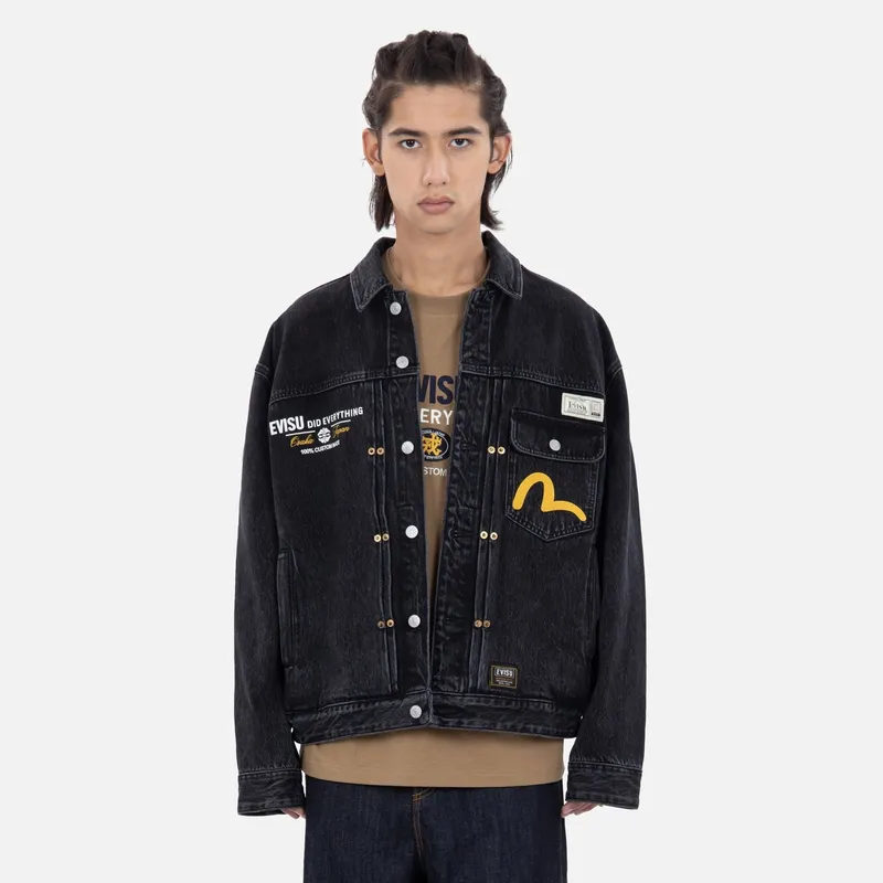 EVISU Denim Jackets Men's Black-2