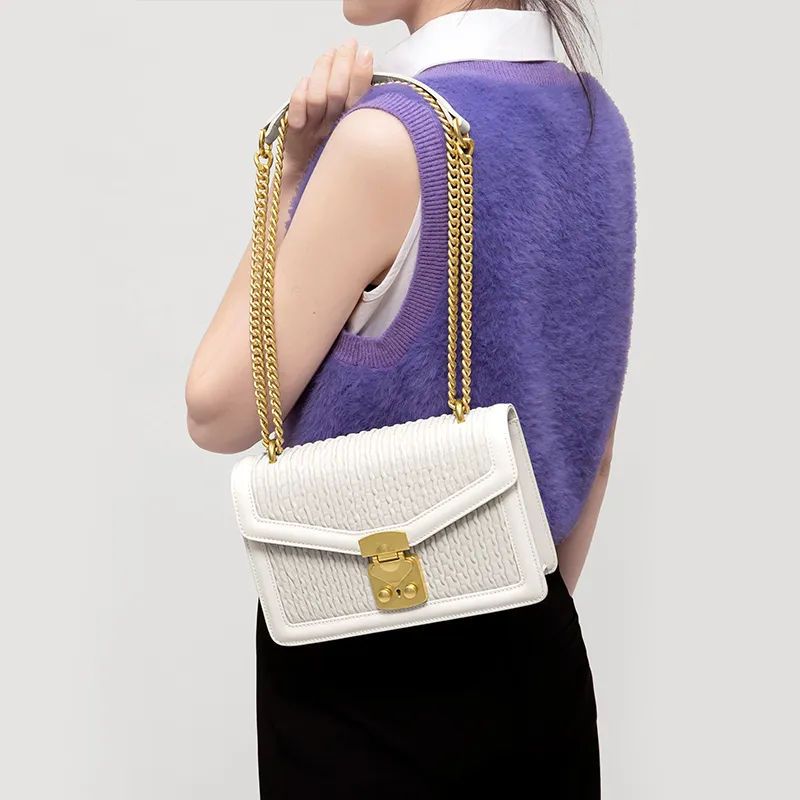 Gong Xuan Sheepskin Small Square Bag Shoulder Bag, Crossbody Bag Women's Cloud Top Milkshake-6