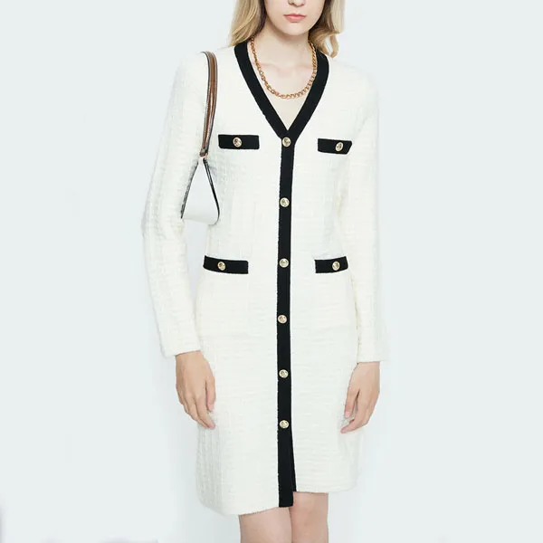 DKNY Long-Sleeved Dresses Women's Black/White-5