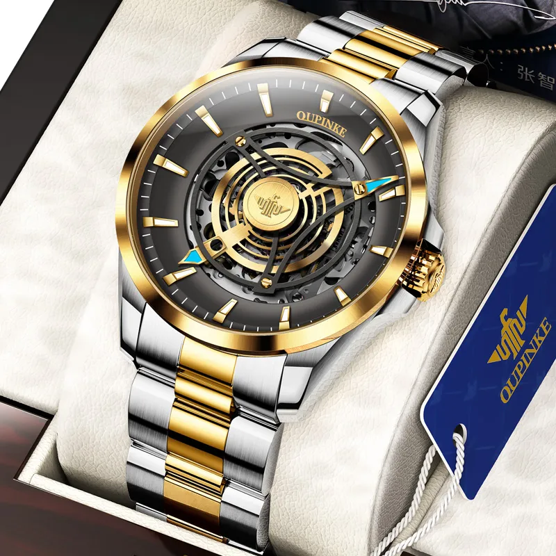 Oupinke Sky Eye Collection Mechanical Movement Stainless Steel Watchband Watch Men's Watches Black Dial-6