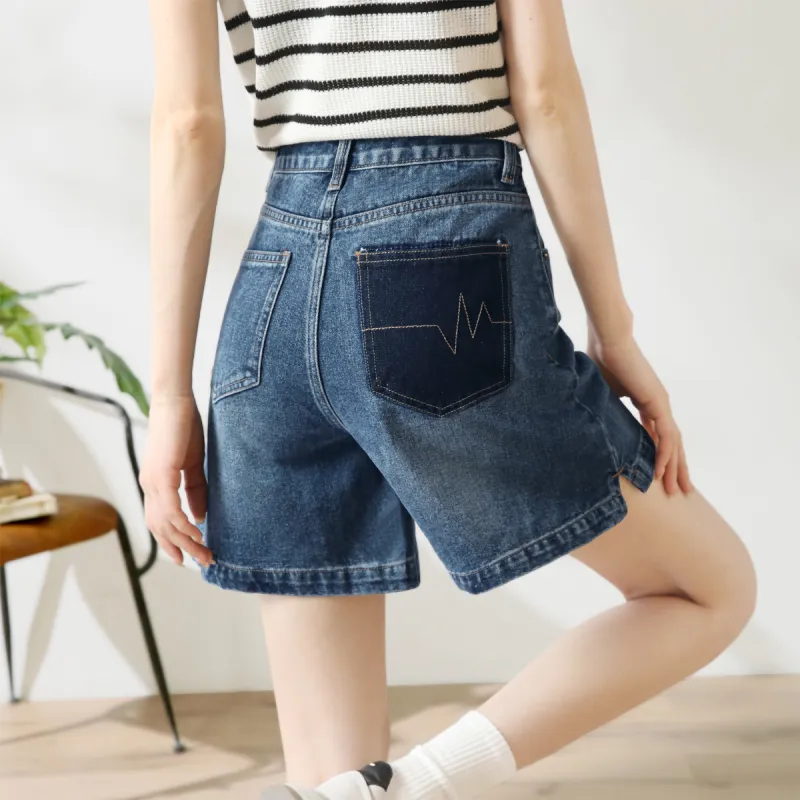 MITUAN Denim Shorts Women's Peacock Blue-3