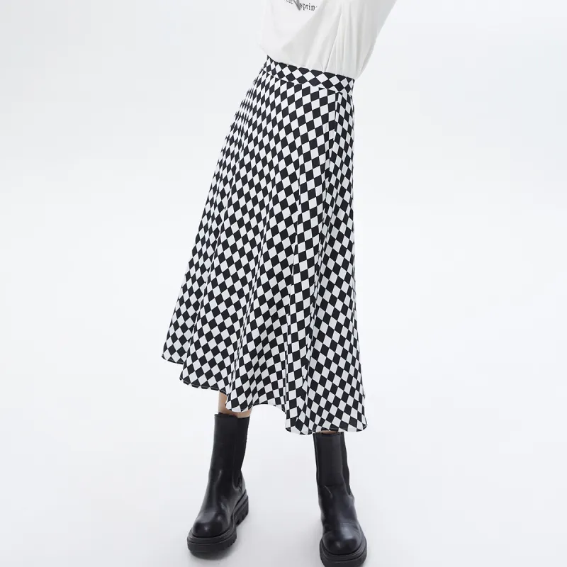I'M ONE Casual Long Skirts Women's Black White-4
