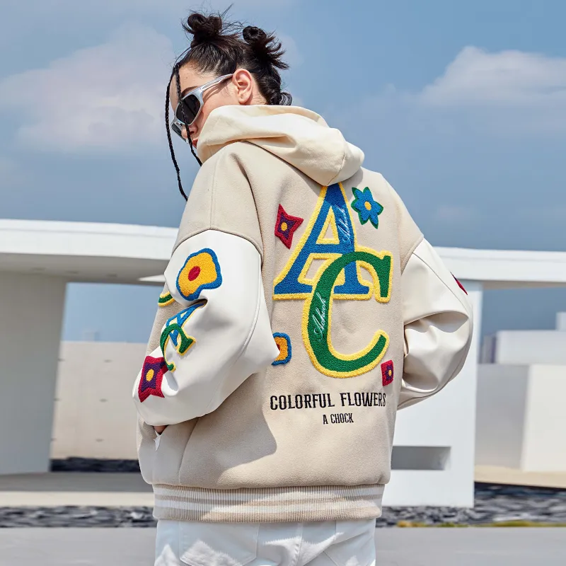 A Chock Baseball Jacket Unisex Apricot-2