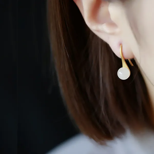 Xiaoyinjiang Hoop Earrings Jade Earring Pale Greenish White Jade Women's-1