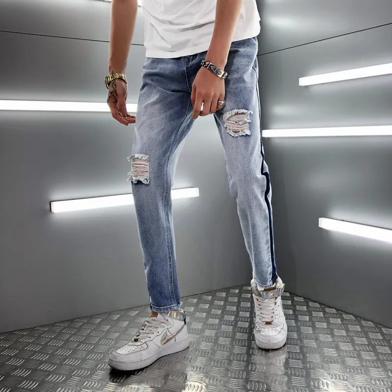 GUKUUL Ripped Pants Jeans Men's Light Blue-2