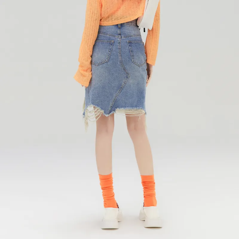 LA CRAWFISH Denim Short Skirts Women's Washed Light Blue-4
