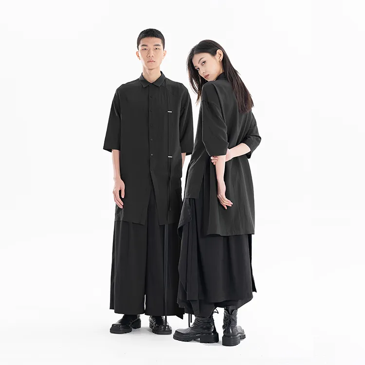 HUANXIANGZHE Shirts Unisex Black-4
