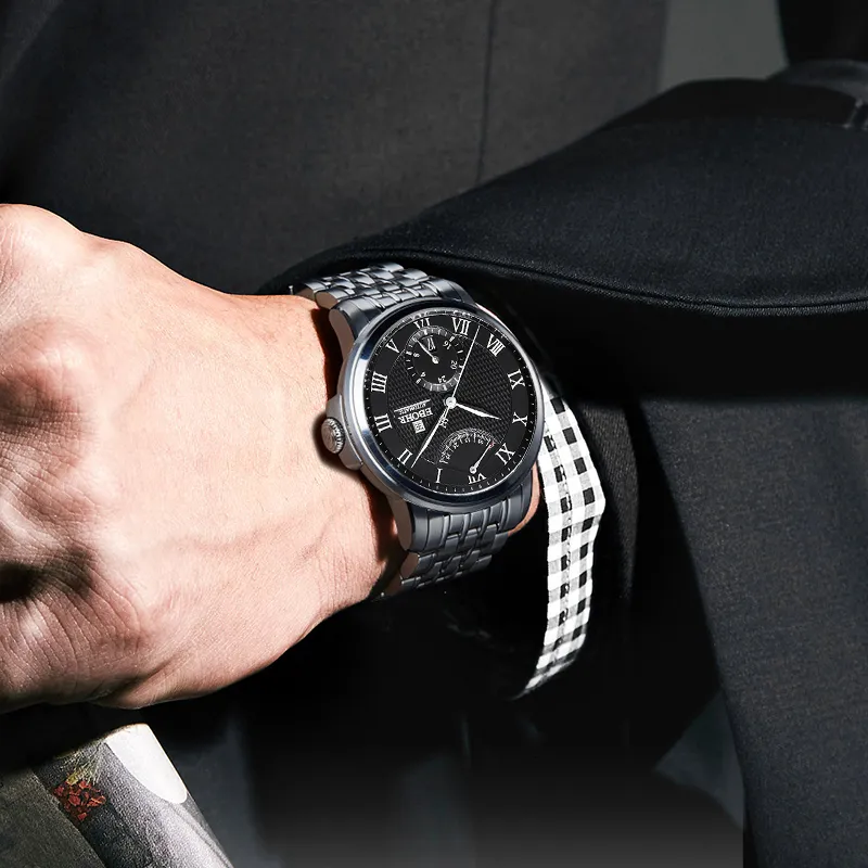 EBOHR Master Collection Automatic Mechanical Movement Stainless Steel Strap Watch Men's Watches Black Dial-2