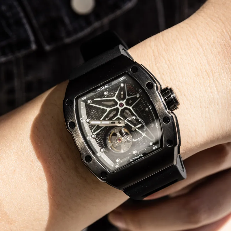 OLTO 8 Astral Series Wrist Watch Automatic Mechanical Movement Silicone Strap Black Dial Men's Watches-10
