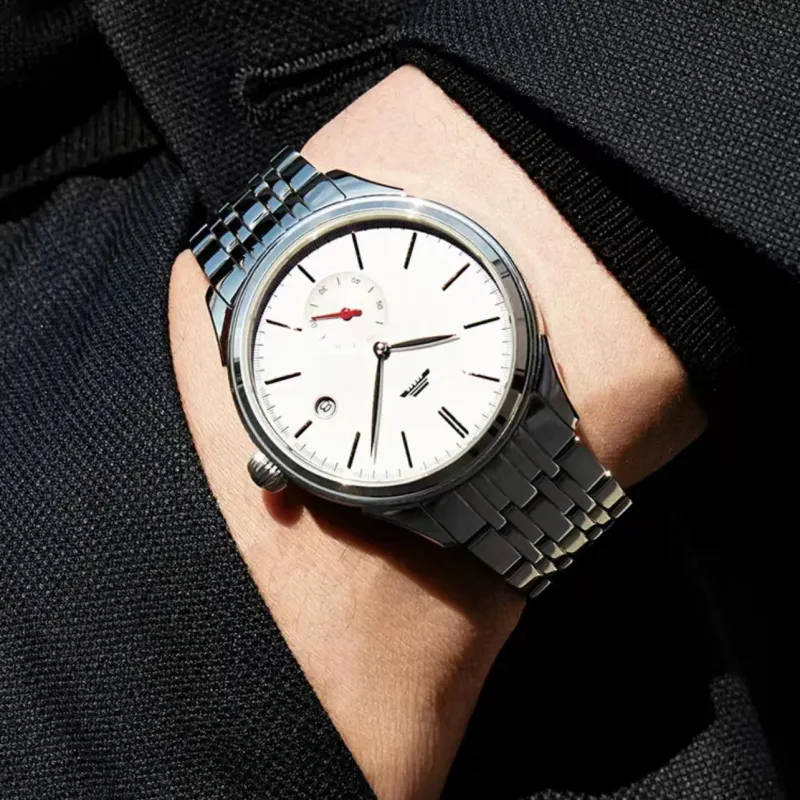 Beijing Beihai Mechanical Movement Genuine Leather Strap Watch Men's Watches White Dial-9