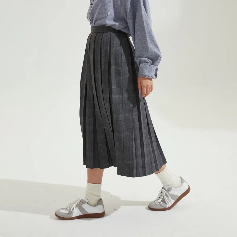 NOTHOMME Casual Long Skirts Women's Gray Plaid-3