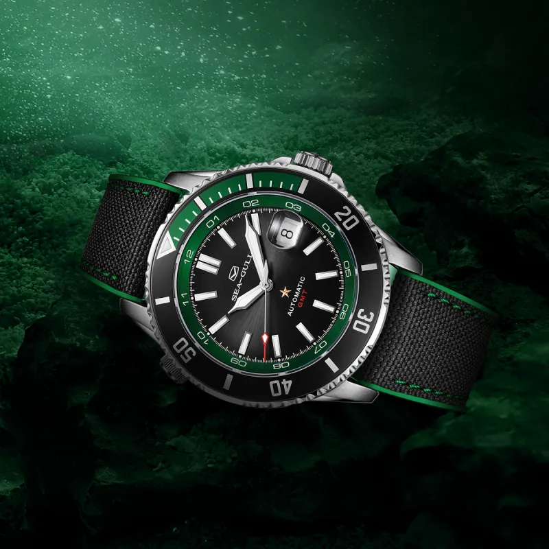 Sea Gull Ocean Automatic Mechanical Movement Nylon Strap Watch Men's Watches Black Dial-1